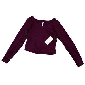 Athleta Shanti Lace Long Sleeve Crop Top NWT 1X Eggplant Plum